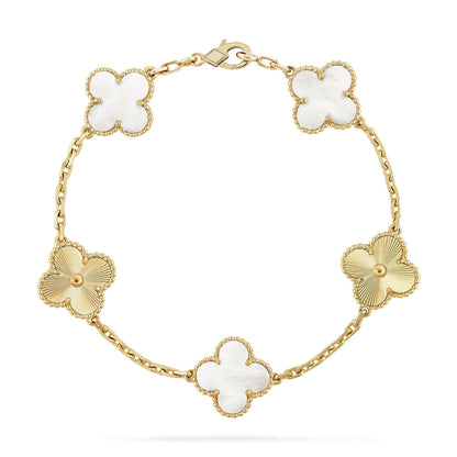 [Perla Lux]CLOVER 5 MOTIF WHITE MOP LASER BRACELET