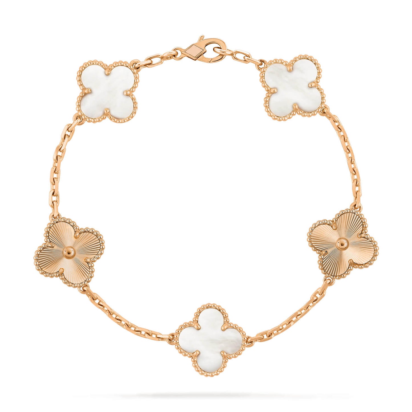 [Perla Lux]CLOVER 5 MOTIF WHITE MOP LASER BRACELET