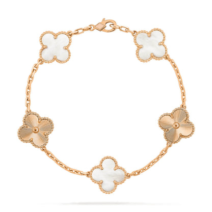 [Perla Lux]CLOVER 5 MOTIF WHITE MOP LASER BRACELET
