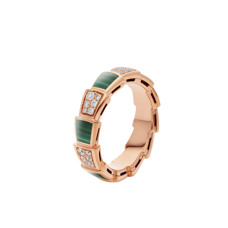 [Perla Lux]SERPENTI RING PINK GOLD MALACHITE DIAMOND PAVED 4MM