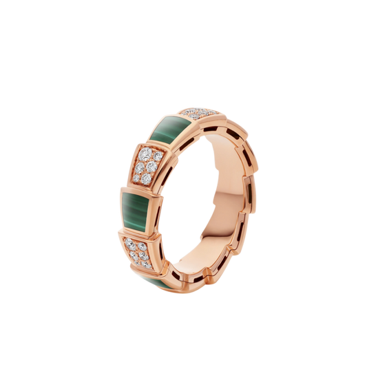 [Perla Lux]SERPENTI RING PINK GOLD MALACHITE DIAMOND PAVED 4MM
