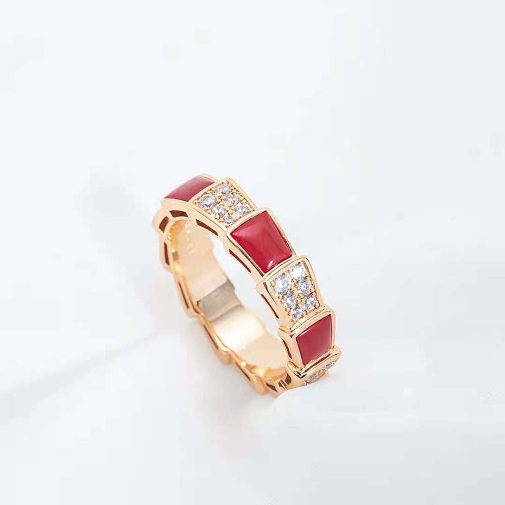 [Perla Lux]SERPENTI RING PINK GOLD CARNELIAN DIAMOND PAVED 4MM