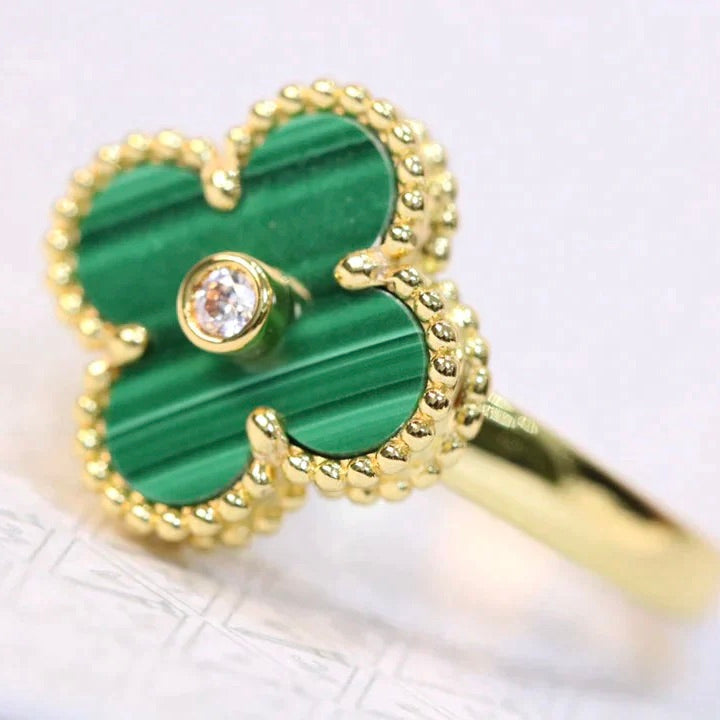 [Perla Lux]CLOVER MALACHITE RING GOLD DIAMOND