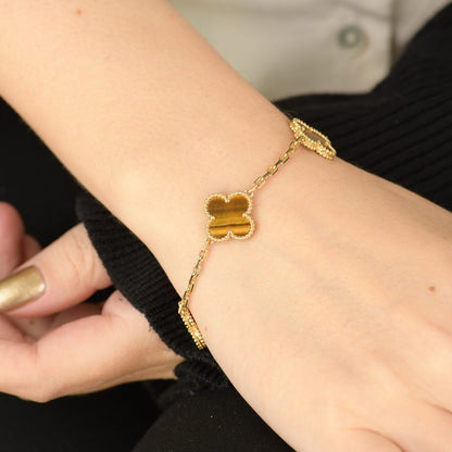 [Perla Lux]CLOVER  5 MOTIFS TIGER EYE BRACELET