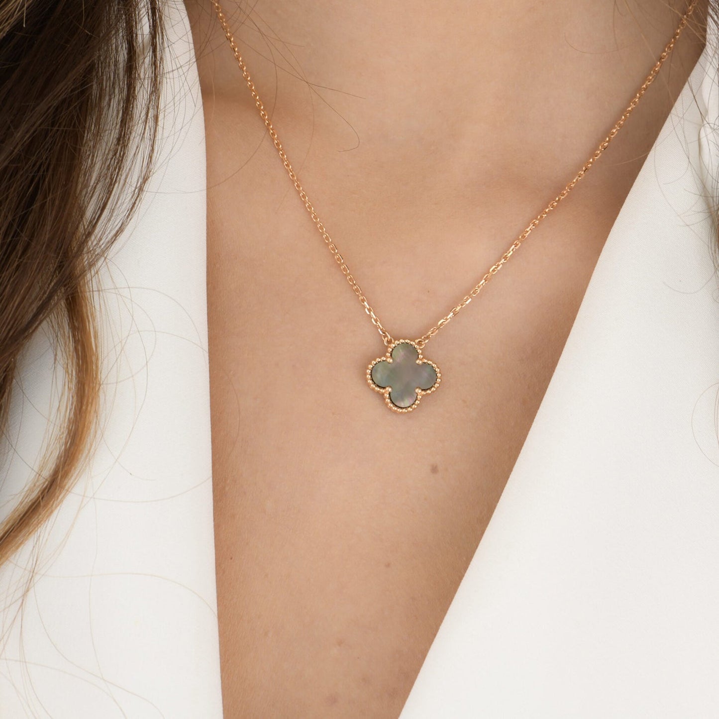 [Perla Lux]CLOVER 15MM  GRAY MOTHER OF PEARL NECKLACE