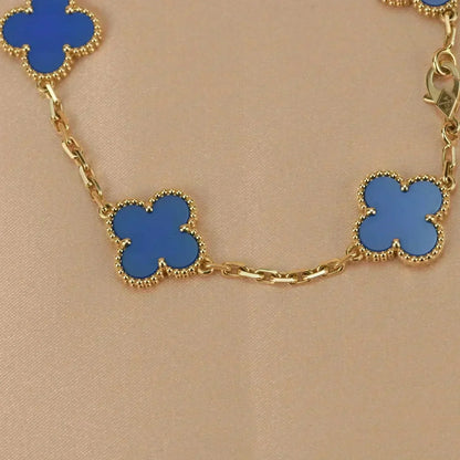 [Perla Lux]CLOVER 5 MOTIFS BLUE AGATE BRACELET