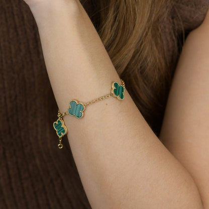 [Perla Lux]CLOVER 5 MOTIFS MALACHITE BRACELET