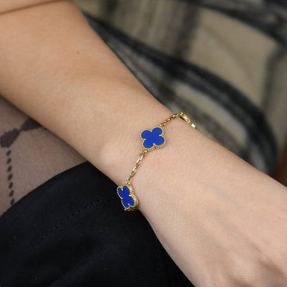 [Perla Lux]CLOVER 5 MOTIFS BLUE AGATE BRACELET