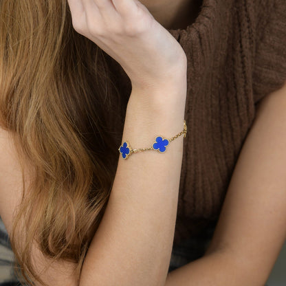 [Perla Lux]CLOVER 5 MOTIFS BLUE AGATE BRACELET