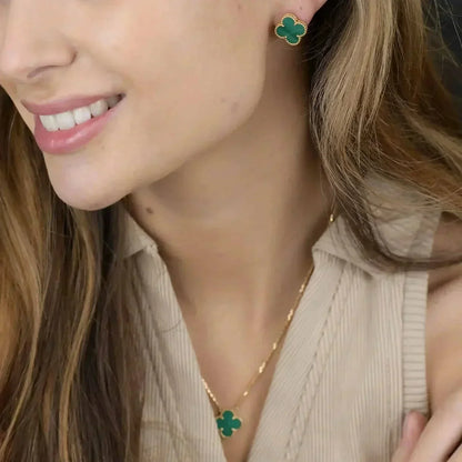 [Perla Lux]CLOVER MINI 9.5MM MALACHITE  EARRINGS
