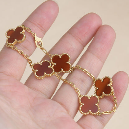[Perla Lux]CLOVER 5 MOTIFS RED AGATE  BRACELET