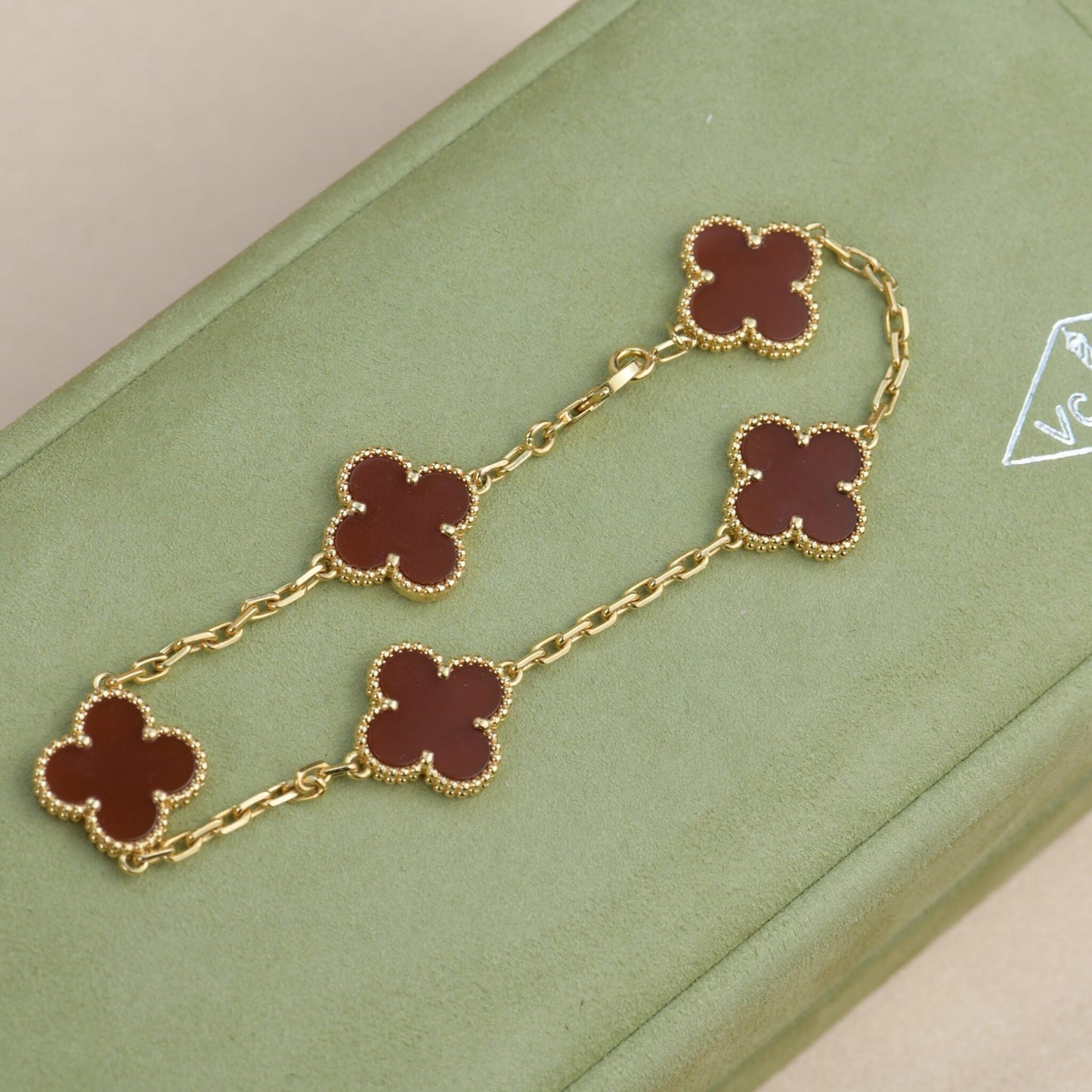 [Perla Lux]CLOVER 5 MOTIFS RED AGATE  BRACELET
