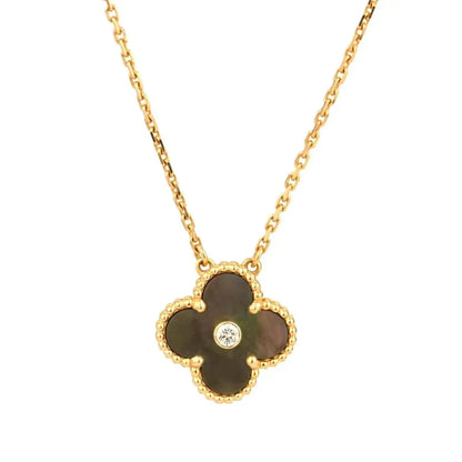[Perla Lux]CLOVER 15MM DIAMOND AND MOTHER-OF-GREY NECKLACE