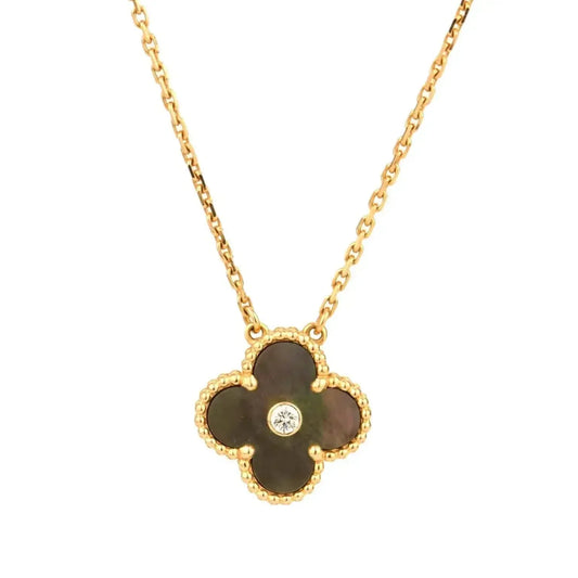 [Perla Lux]CLOVER 15MM DIAMOND AND MOTHER-OF-GREY NECKLACE