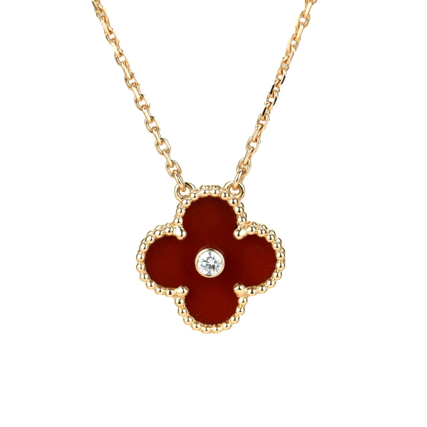 [Perla Lux]CLOVER 15MM DIAMOND CARNELIAN NECKLACE