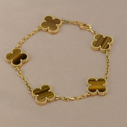 [Perla Lux]CLOVER  5 MOTIFS TIGER EYE BRACELET