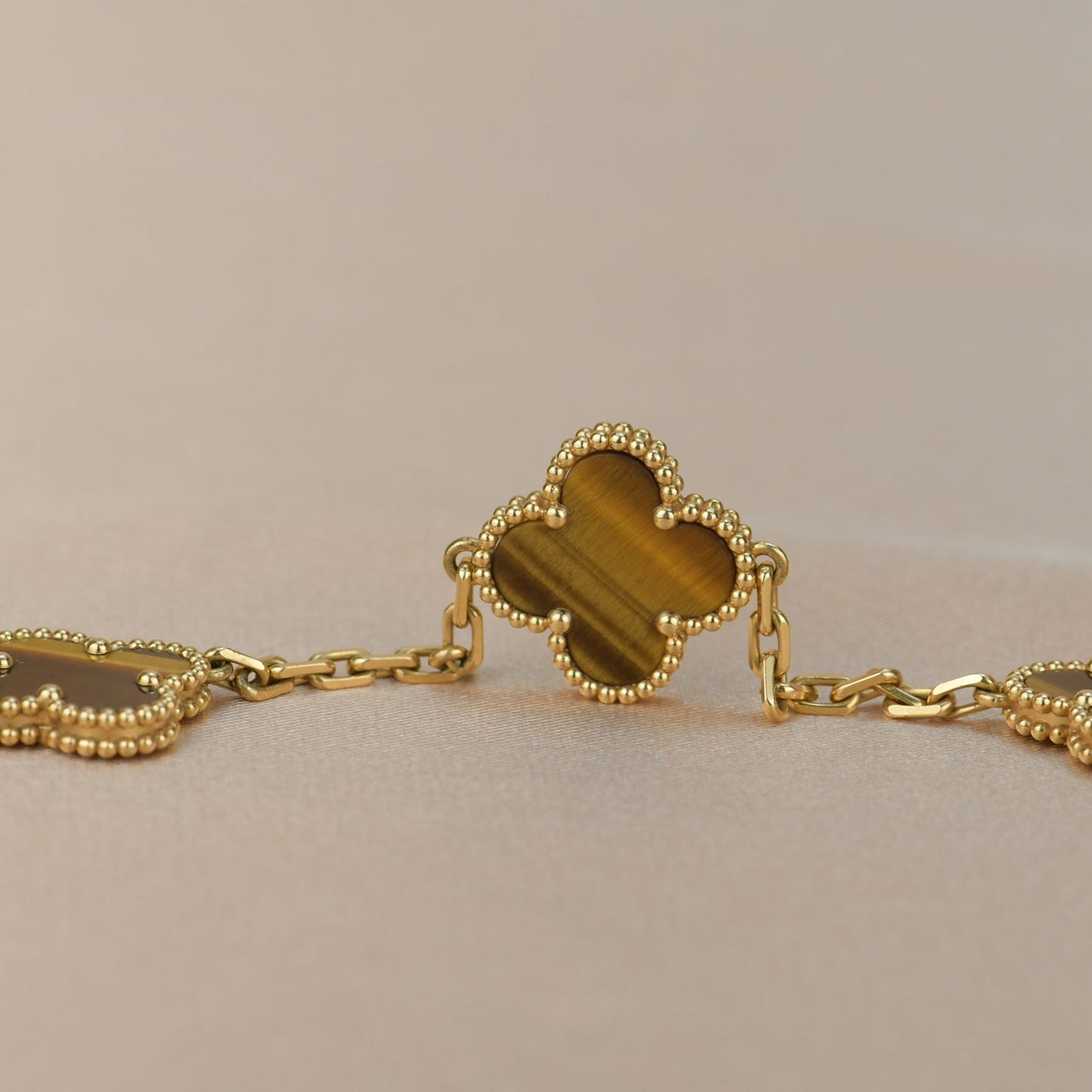 [Perla Lux]CLOVER  5 MOTIFS TIGER EYE BRACELET