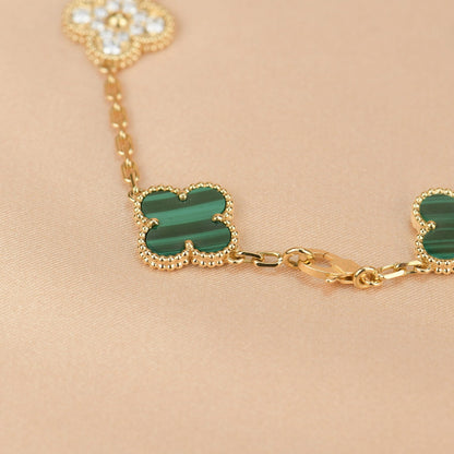 [Perla Lux]CLOVER  5 MOTIF MALACHITE DIAMOND BRACELET