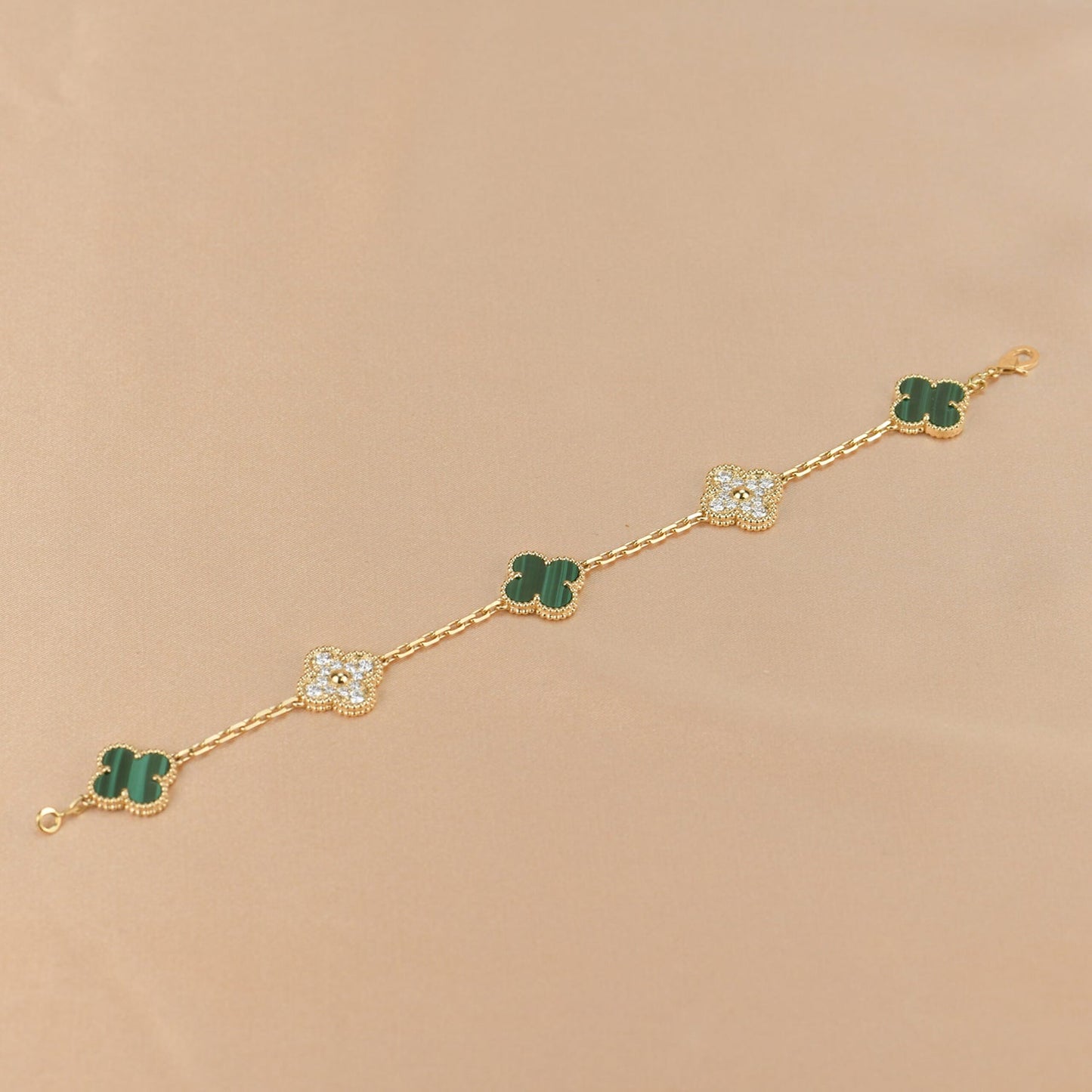 [Perla Lux]CLOVER  5 MOTIF MALACHITE DIAMOND BRACELET