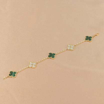 [Perla Lux]CLOVER  5 MOTIF MALACHITE DIAMOND BRACELET
