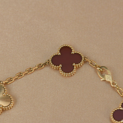 [Perla Lux]CLOVER  5 MOTIFS CARNELIAN GOLD BRACELET