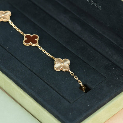 [Perla Lux]CLOVER  5 MOTIFS CARNELIAN GOLD BRACELET