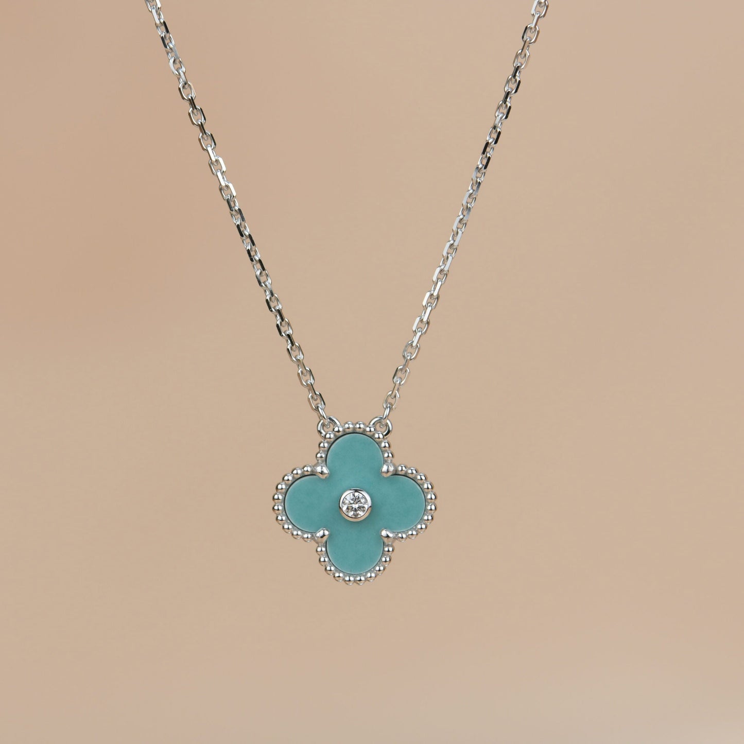 [Perla Lux]CLOVER 15MM DIAMOND SVRES PORCELAIN  NECKLACE SILVER