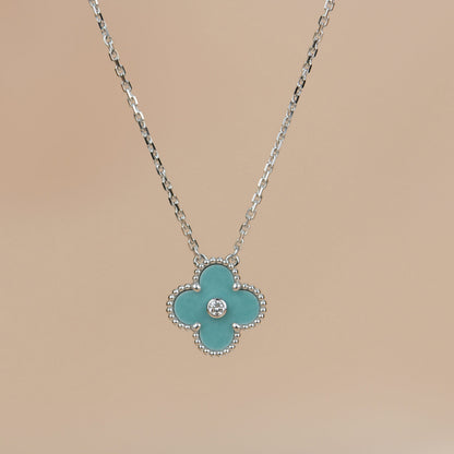 [Perla Lux]CLOVER 15MM DIAMOND SVRES PORCELAIN  NECKLACE SILVER