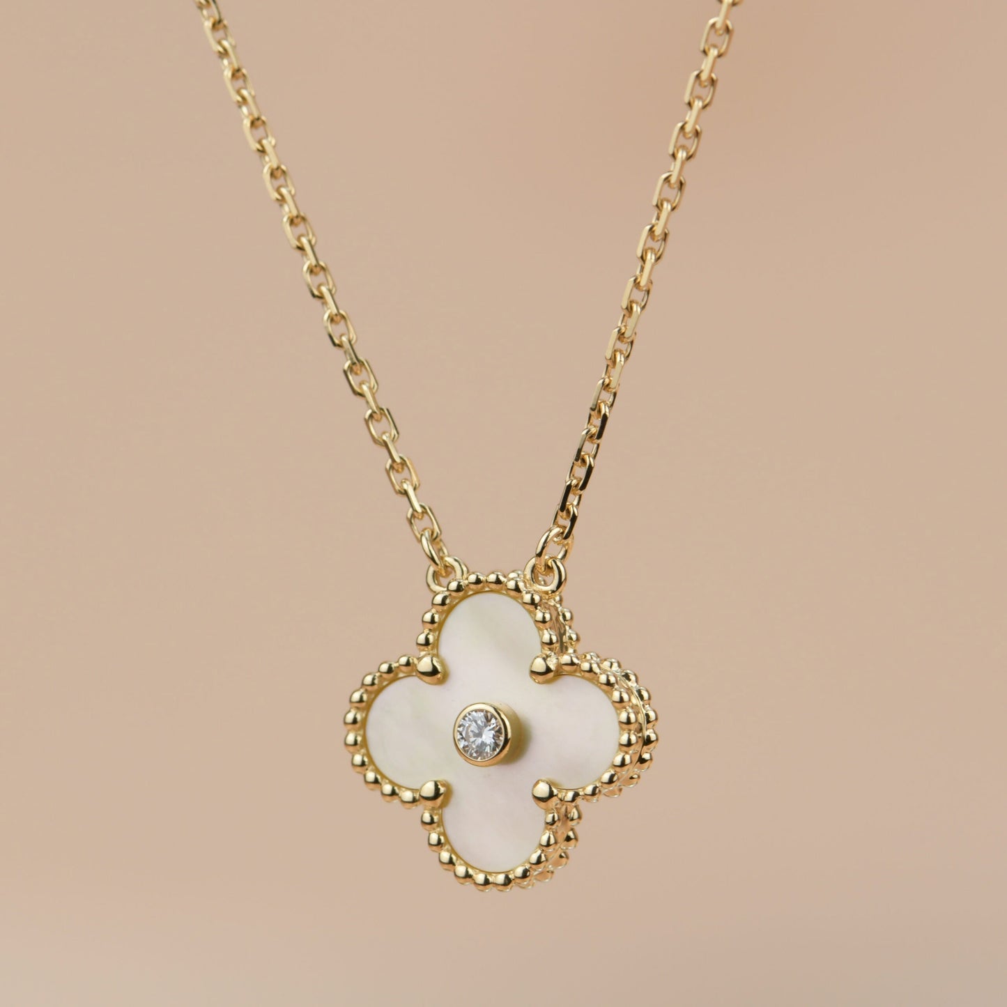 [Perla Lux]CLOVER 15MM DIAMOND GOLD MOTHER OF PEARL NECKLACE
