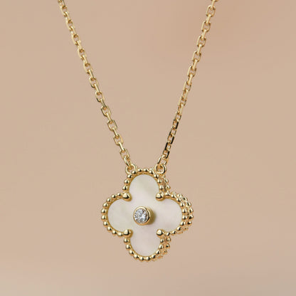[Perla Lux]CLOVER 15MM DIAMOND GOLD MOTHER OF PEARL NECKLACE