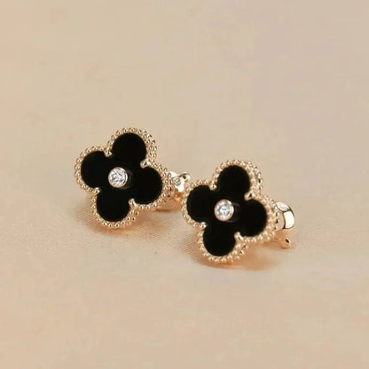 [Perla Lux]CLOVER MEDIUM 1 MOTIFS ONYX DIAMOND EARRINGS
