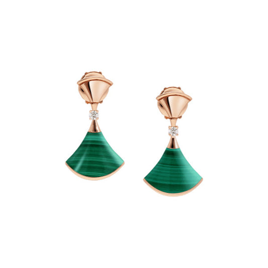 [Perla Lux]DREAM MALACHITE PINK GOLD EARRINGS