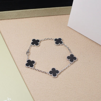 [Perla Lux]CLOVER 5 MOTIF ONYXS  BRACELET SILVER