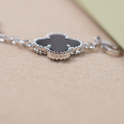 [Perla Lux]CLOVER 5 MOTIF ONYXS  BRACELET SILVER