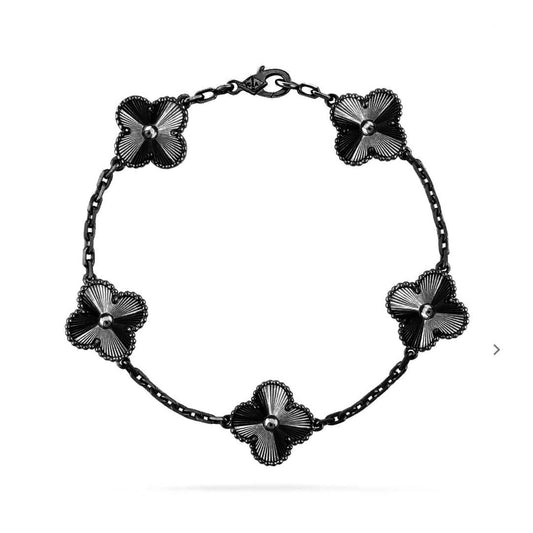 [Perla Lux]CLOVER 5 MOTIF BLACK BRACELET