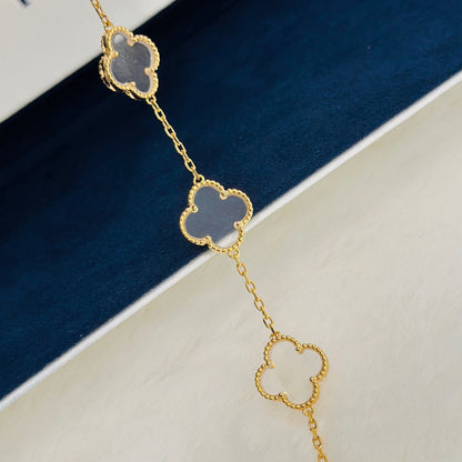 [Perla Lux]CLOVER 5 MOTIF ROCK CRYSTAL PINK GOLD BRACELET