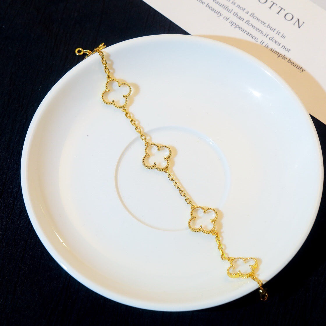 [Perla Lux]CLOVER 5 MOTIF ROCK CRYSTAL PINK GOLD BRACELET