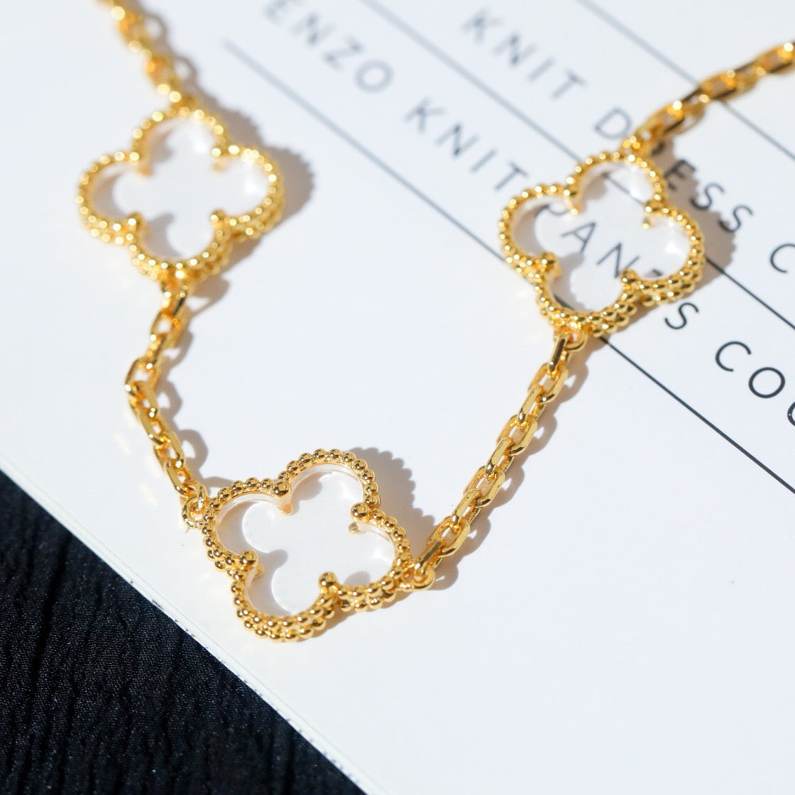 [Perla Lux]CLOVER 5 MOTIF ROCK CRYSTAL PINK GOLD BRACELET