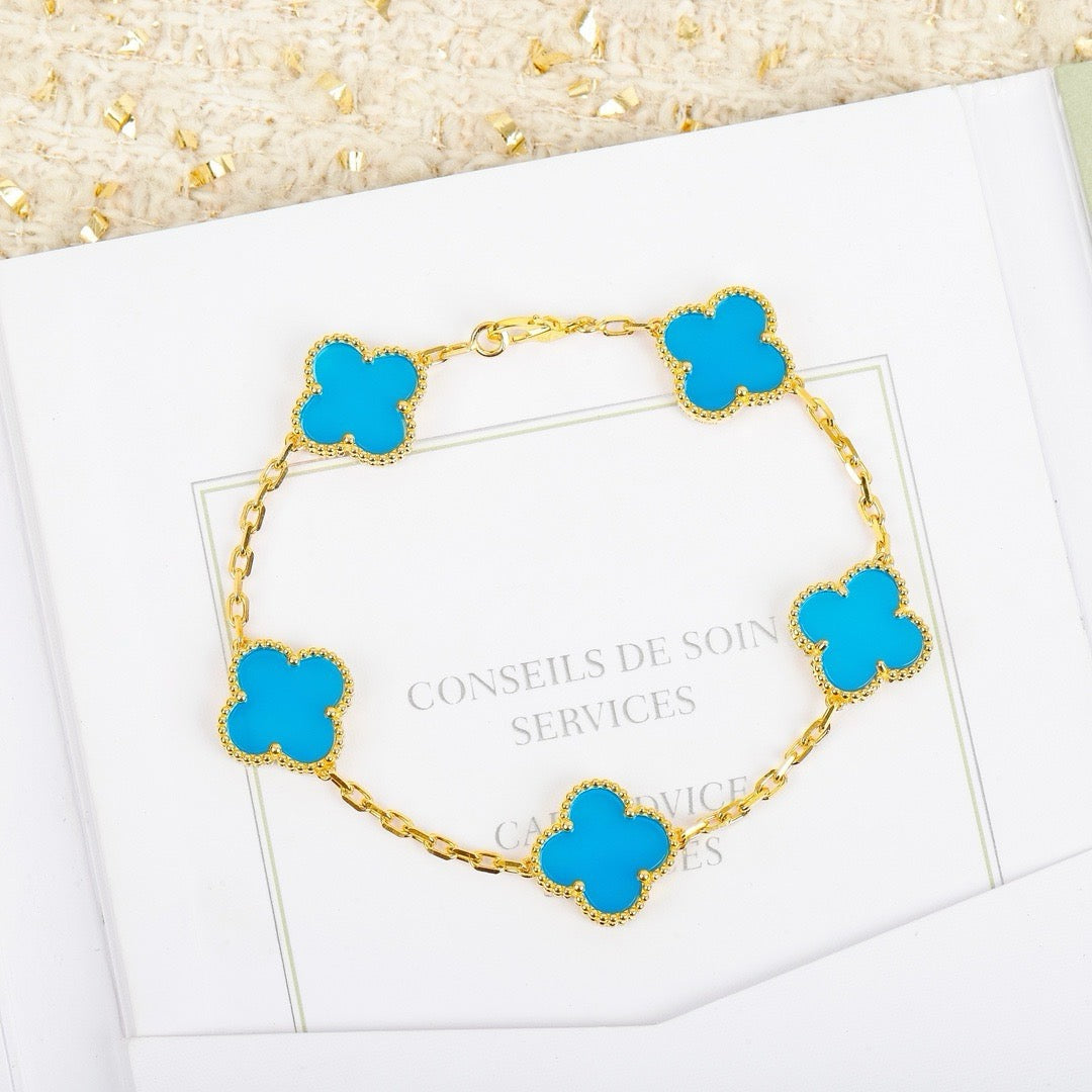 [Perla Lux]CLOVER 5 MOTIFS TURQUOISE BRACELET