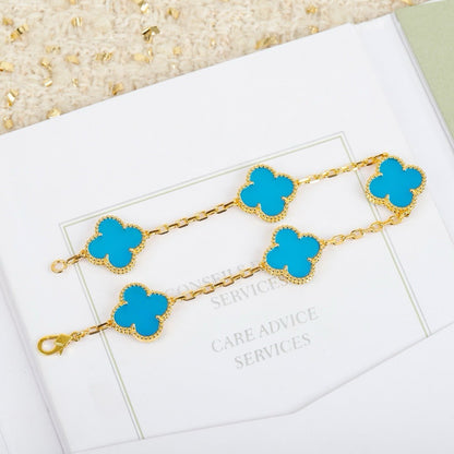 [Perla Lux]CLOVER 5 MOTIFS TURQUOISE BRACELET