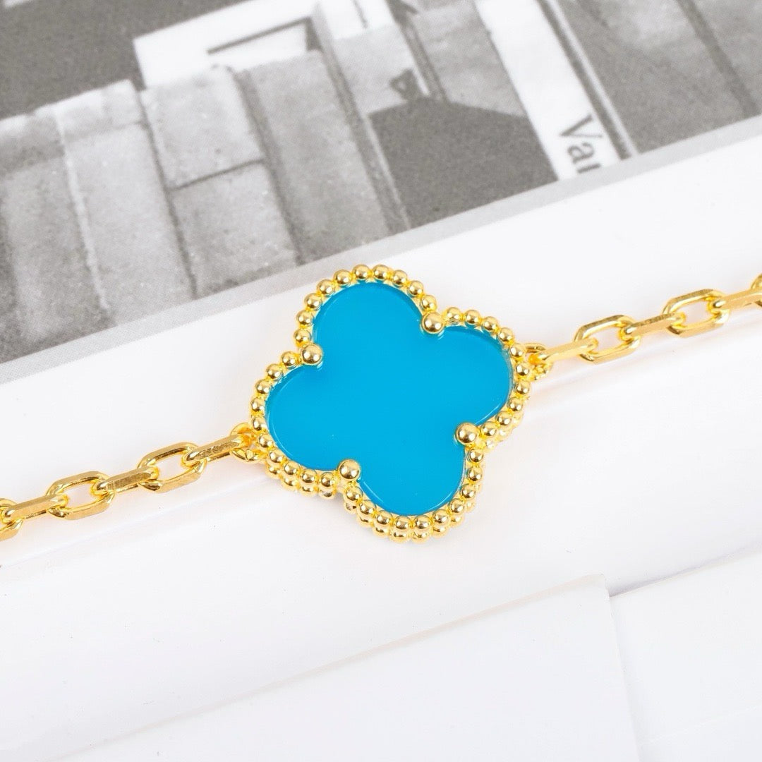 [Perla Lux]CLOVER 5 MOTIFS TURQUOISE BRACELET