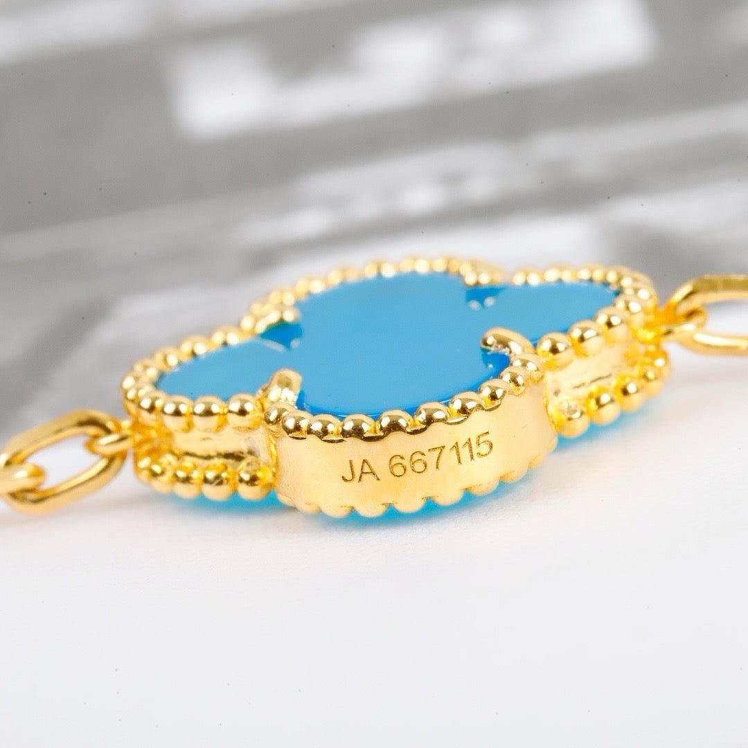 [Perla Lux]CLOVER 5 MOTIFS TURQUOISE BRACELET