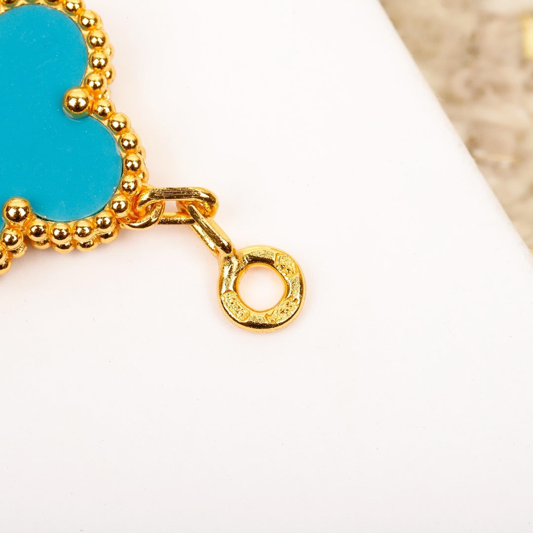 [Perla Lux]CLOVER 5 MOTIF TURQUOISE DIAMOND GOLD BRACELET