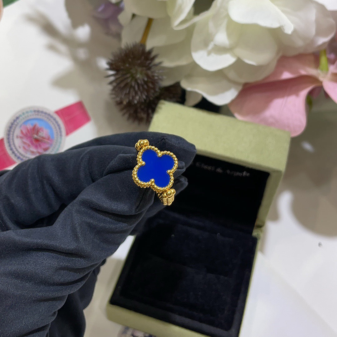 [Perla Lux]CLOVER RIVERSIBLE BLUE AGATE RING