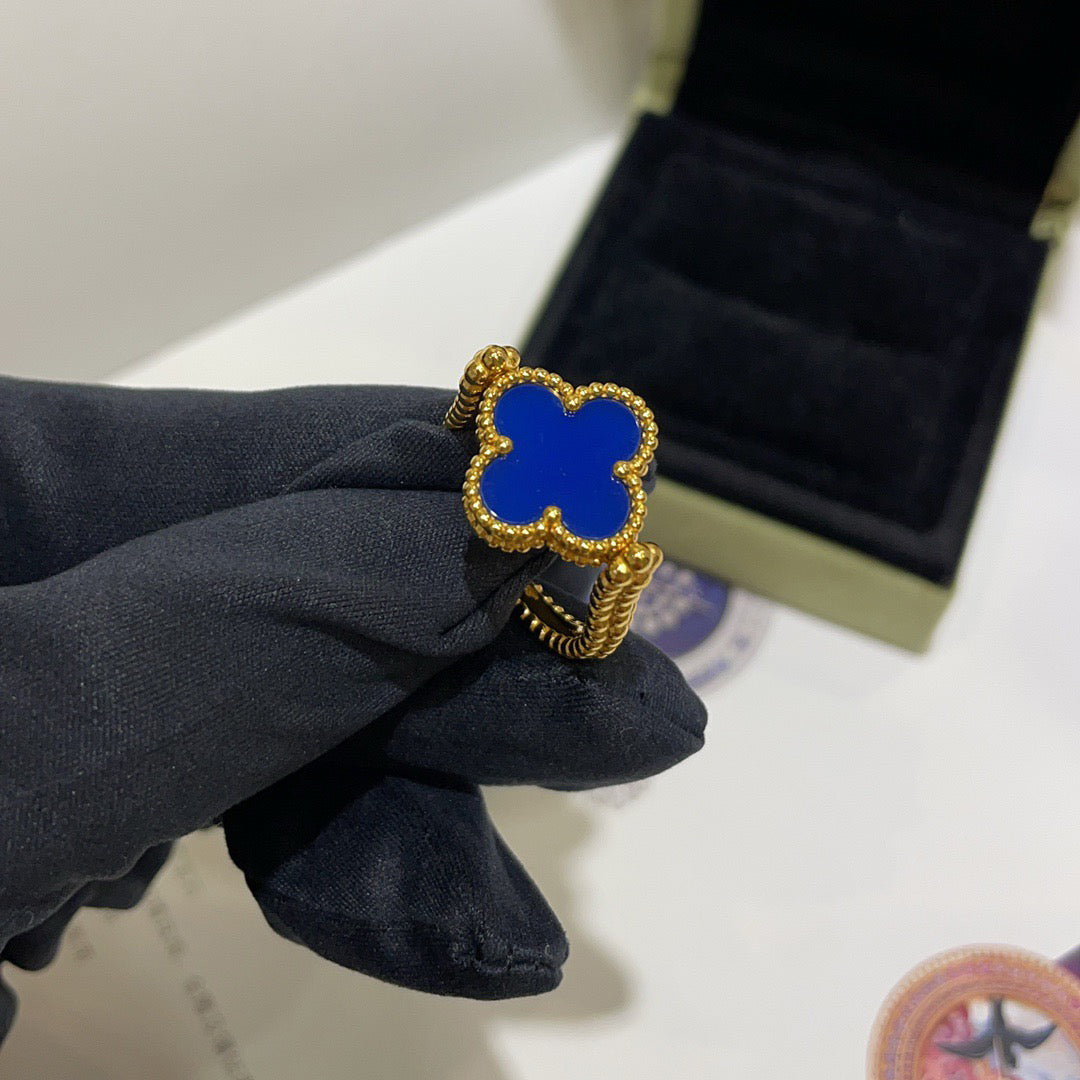 [Perla Lux]CLOVER RIVERSIBLE BLUE AGATE RING