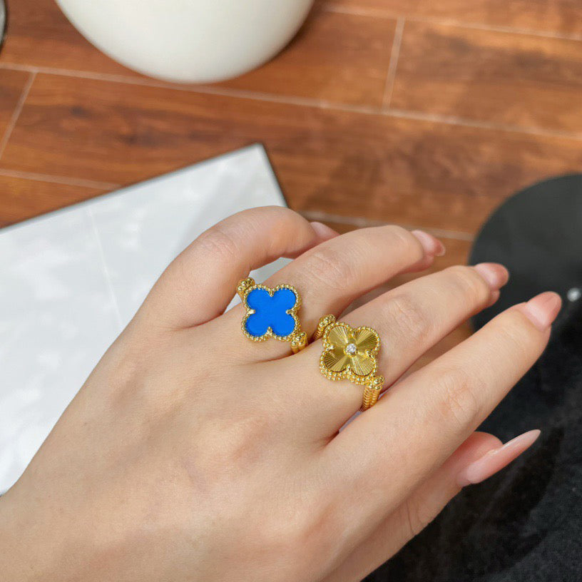[Perla Lux]CLOVER RIVERSIBLE BLUE AGATE RING