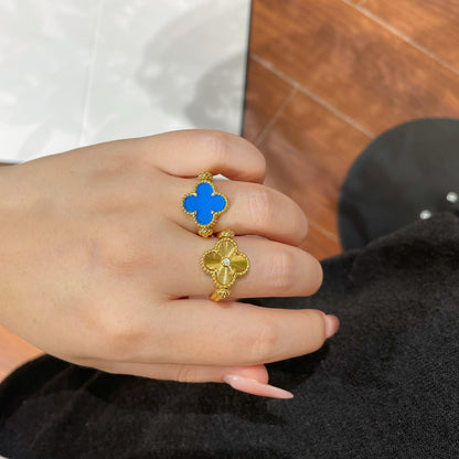 [Perla Lux]CLOVER RIVERSIBLE BLUE AGATE RING