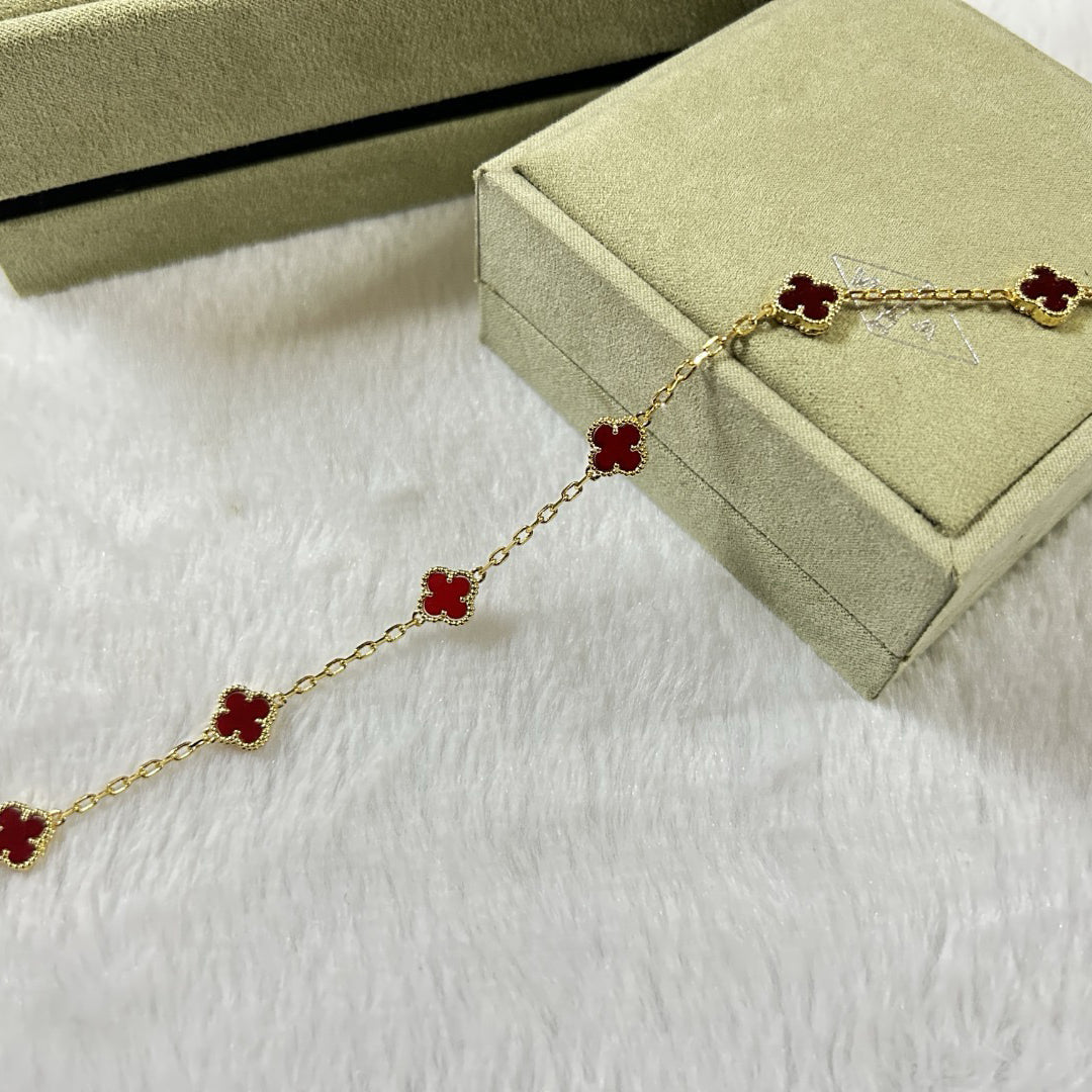 [Perla Lux]CLOVER 6 MOTIF RED AGATE BRACELET