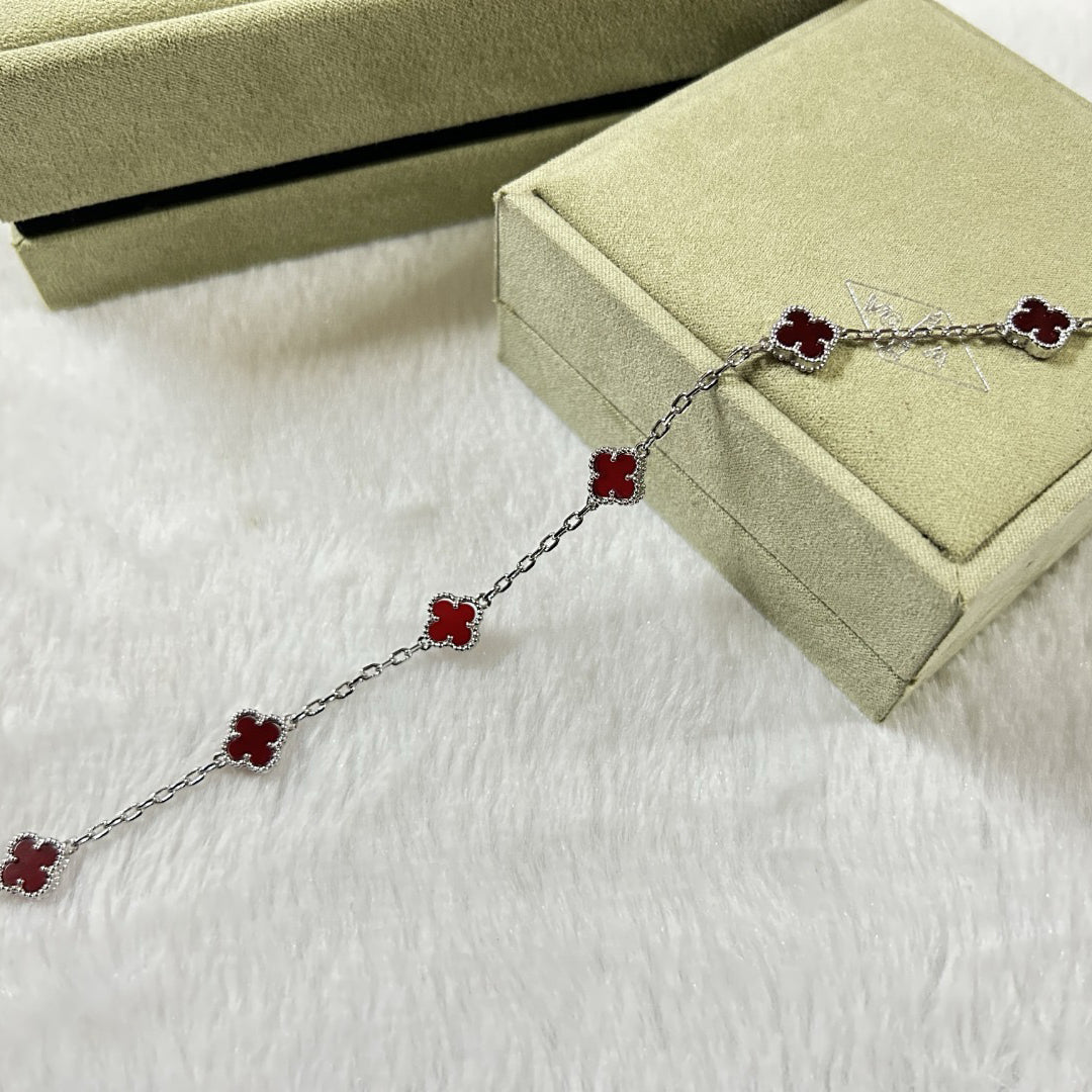 [Perla Lux]CLOVER 6 MOTIF RED AGATE BRACELET