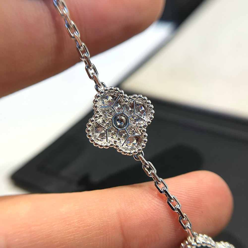 [Perla Lux]CLOVER 5 MOTIF ONYXS DIAMOND BRACELET SILVER